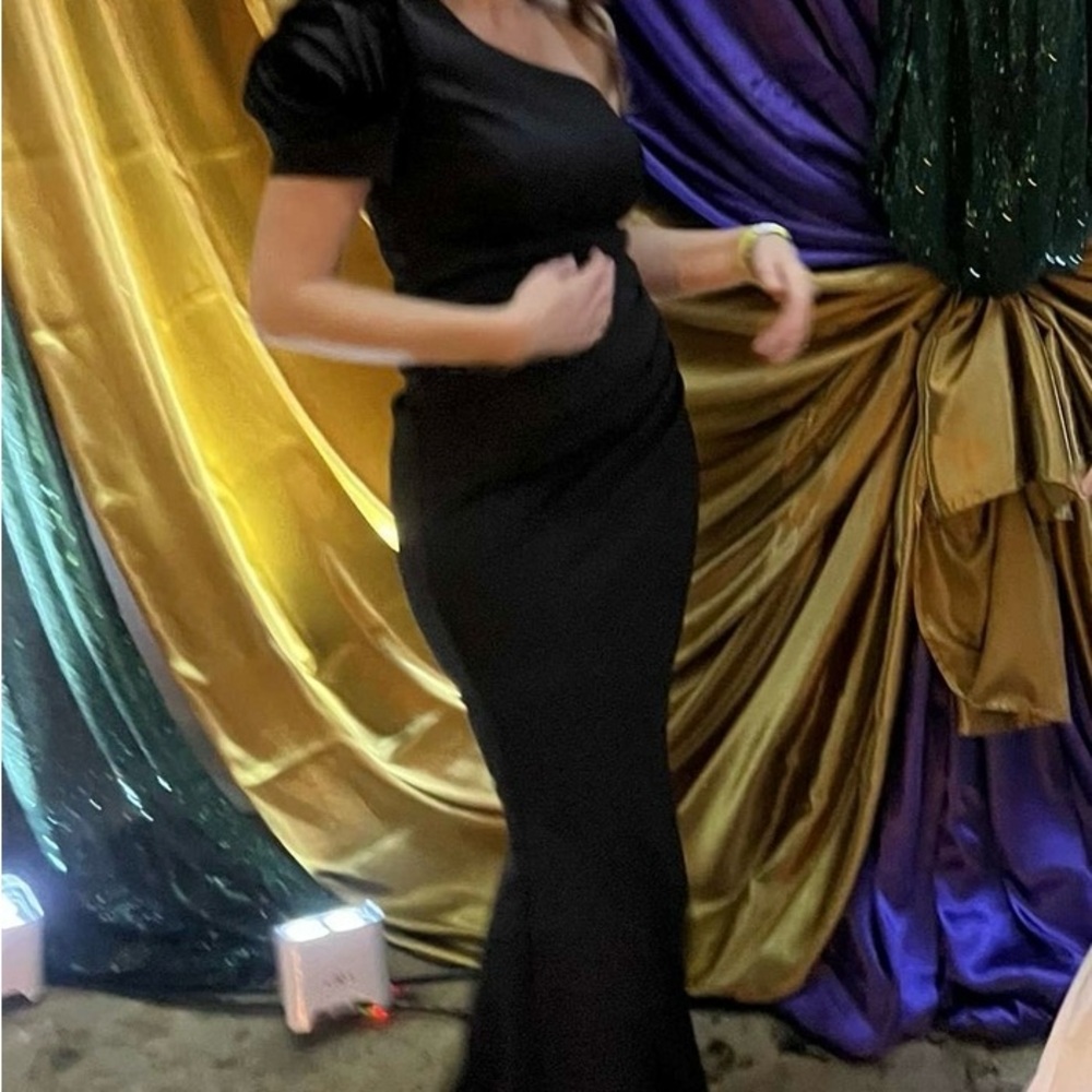 Xscape One Shoulder Black Dress